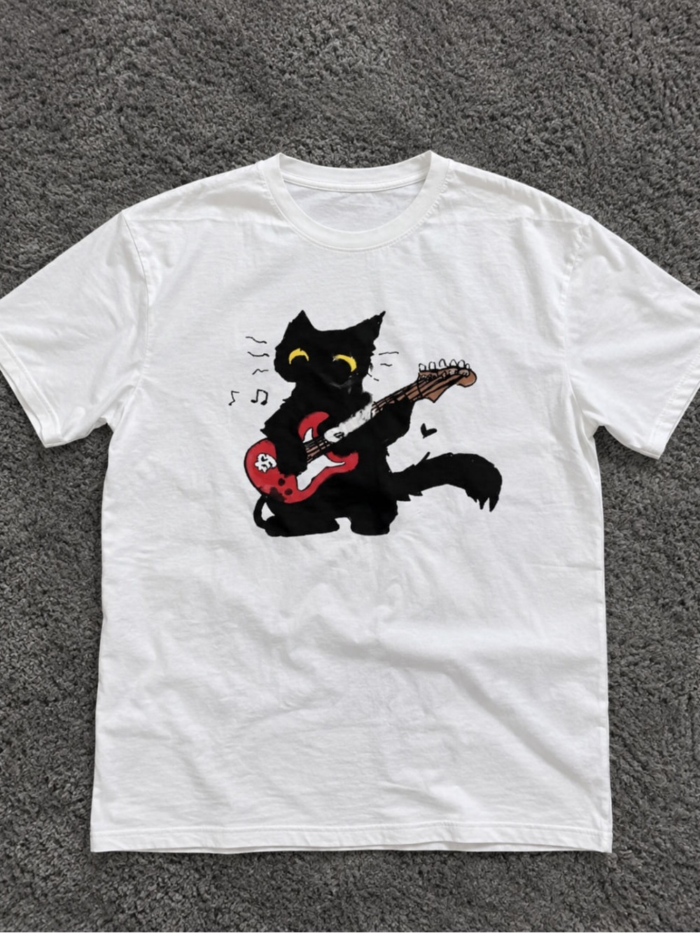 Red Guitar Black Cat Graphic T-Shirt